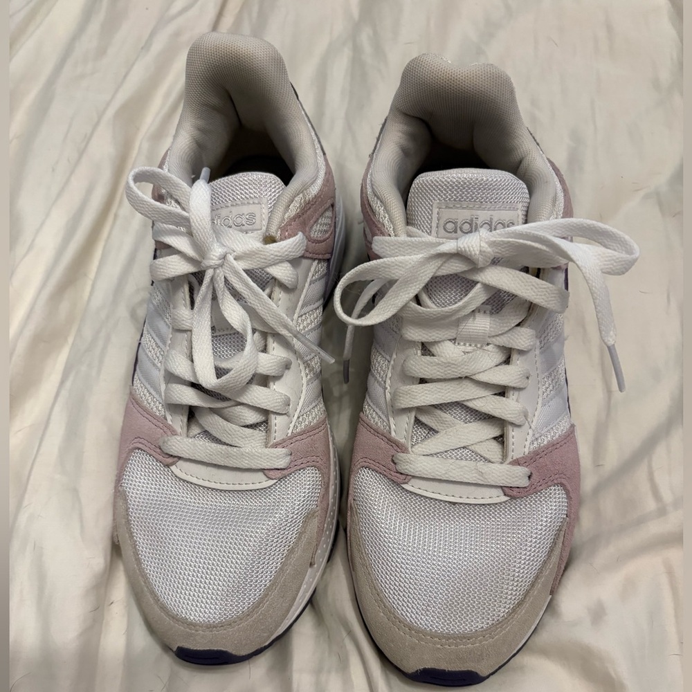 Adidas Women's White and Light Pink Sneakers